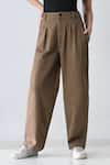 Shop_Samant Chauhan_Brown Cotton Earth Denim Bottom _at_Aza_Fashions