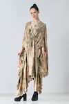 Buy_Samant Chauhan_Beige Chanderi, Silk V-neck Acid Fern Dress _Online_at_Aza_Fashions