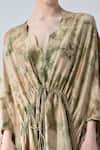 Samant Chauhan_Beige Chanderi, Silk V-neck Acid Fern Dress _at_Aza_Fashions