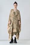 Buy_Samant Chauhan_Beige Chanderi, Silk V-neck Acid Fern Dress _at_Aza_Fashions