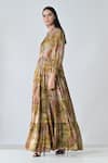 Samant Chauhan_Beige Cotton Mandarin Collar Desert Bloom Dress _Online_at_Aza_Fashions