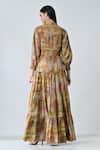 Shop_Samant Chauhan_Beige Cotton Mandarin Collar Desert Bloom Dress _at_Aza_Fashions