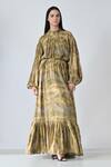 Buy_Samant Chauhan_Beige Cotton, Viscose Round Neck Dye Bloom Dress _at_Aza_Fashions