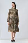 Buy_Samant Chauhan_Brown Cotton Collared Dusty Bloom Dress _at_Aza_Fashions