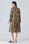 Shop_Samant Chauhan_Brown Cotton Collared Dusty Bloom Dress _at_Aza_Fashions