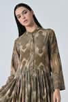 Shop_Samant Chauhan_Brown Cotton Collared Dusty Bloom Dress _Online_at_Aza_Fashions