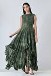 Buy_Samant Chauhan_Green Cotton Round Neck Acid Fern Dress _at_Aza_Fashions