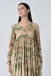 Buy_Samant Chauhan_Beige Cotton Round Neck Pastel Wash Dress _Online_at_Aza_Fashions
