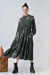 Shop_Samant Chauhan_Green Cotton Collared Desert Bloom Dress _Online_at_Aza_Fashions