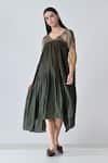 Shop_Samant Chauhan_Green Cotton, Viscose V-neck Military Dress _Online_at_Aza_Fashions