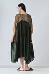 Shop_Samant Chauhan_Green Cotton, Viscose V-neck Military Dress _at_Aza_Fashions