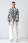 Buy_Samant Chauhan_Black Cotton Collared Faded Rose Jacket _Online_at_Aza_Fashions