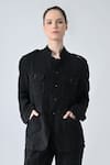 Samant Chauhan_Black Linen Mandarin Collar Midnight Match Pant Co-ord Set _Online_at_Aza_Fashions
