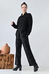 Shop_Samant Chauhan_Black Linen Mandarin Collar Midnight Match Pant Co-ord Set _Online_at_Aza_Fashions