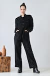 Buy_Samant Chauhan_Black Linen Mandarin Collar Midnight Match Pant Co-ord Set _at_Aza_Fashions
