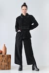 Buy_Samant Chauhan_Black Linen Collared Ink Detail Pant Co-ord Set _at_Aza_Fashions