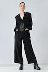 Buy_Samant Chauhan_Black Linen Collared Dark Stitch Pant Co-ord Set _at_Aza_Fashions