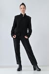 Buy_Samant Chauhan_Black Linen Mandarin Collar Form Pant Co-ord Set _at_Aza_Fashions