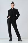 Samant Chauhan_Black Linen Mandarin Collar Form Pant Co-ord Set _Online_at_Aza_Fashions