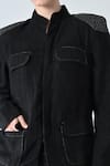 Samant Chauhan_Black Linen Mandarin Collar Form Pant Co-ord Set _at_Aza_Fashions