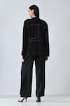 Shop_Samant Chauhan_Black Linen Notched Neck Deep Form Pant Co-ord Set _at_Aza_Fashions