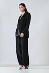 Samant Chauhan_Black Linen Notched Neck Deep Form Pant Co-ord Set _at_Aza_Fashions