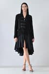 Buy_Samant Chauhan_Black Linen V-neck Smokey Jacket _at_Aza_Fashions
