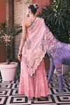 Saundh_Pink Muslin, Silk, Viscose Tassels, Juliet Asymmetric Top And Flared Pant _Online_at_Aza_Fashions