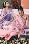 Saundh_Pink Muslin, Silk, Viscose Tassels, Juliet Asymmetric Top And Flared Pant _at_Aza_Fashions