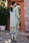 Saundh_Blue Muslin, Silk, Viscose Metallic Thread Round Neck Firdaus High-low Tunic _Online_at_Aza_Fashions