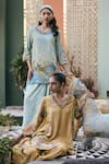 Buy_Saundh_Blue Muslin, Silk, Viscose Metallic Thread Round Neck Firdaus High-low Tunic 
