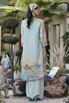 Saundh_Blue Muslin, Silk, Viscose Metallic Thread Round Neck Firdaus High-low Tunic _Online