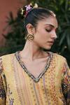 Saundh_Yellow Muslin, Silk, Viscose V-neck Paneled Kurta And Sharara Set _Online_at_Aza_Fashions