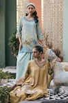 Buy_Saundh_Yellow Muslin, Silk, Viscose V-neck Paneled Kurta And Sharara Set _Online_at_Aza_Fashions