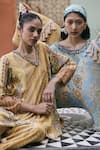 Saundh_Yellow Muslin, Silk, Viscose V-neck Paneled Kurta And Sharara Set _at_Aza_Fashions