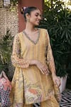 Buy_Saundh_Yellow Muslin, Silk, Viscose V-neck Paneled Kurta And Sharara Set 