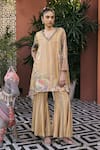 Buy_Saundh_Yellow Muslin, Silk, Viscose V-neck Paneled Kurta And Sharara Set _at_Aza_Fashions