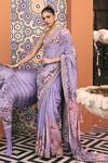 Buy_Saundh_Purple Crepe Tassels The Ashwini Printed Saree With Unstitched Blouse Piece_at_Aza_Fashions