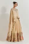Kavita Bhartia_Beige Chanderi Patchwork, Embroidery, Mirrors, Zari Golden Tissue Lehenga Set _Online_at_Aza_Fashions