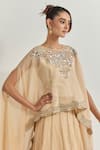 Shop_Kavita Bhartia_Beige Chanderi Patchwork, Embroidery, Mirrors, Zari Golden Tissue Lehenga Set _Online_at_Aza_Fashions