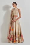 Buy_Kavita Bhartia_Ivory Brocade, Organza Patchwork, Embroidery, Zari, Gota Patch Work Lehenga Set _Online_at_Aza_Fashions