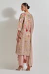 Shop_Kavita Bhartia_Pink Organza, Chanderi Silk Embroidery Split V-neck Patch Work Kurta Set _at_Aza_Fashions