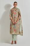 Buy_Kavita Bhartia_Green Chanderi Silk, Organza Embroidery Round Neck Patch Work Kurta Set _at_Aza_Fashions