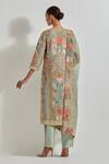 Shop_Kavita Bhartia_Green Chanderi Silk, Organza Embroidery Round Neck Patch Work Kurta Set _at_Aza_Fashions