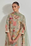 Kavita Bhartia_Green Chanderi Silk, Organza Embroidery Round Neck Patch Work Kurta Set _at_Aza_Fashions