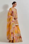 Buy_Kavita Bhartia_Yellow Silk , Embroidery, Patchwork V-neck Work Sharara Set _Online_at_Aza_Fashions