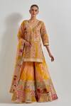 Buy_Kavita Bhartia_Yellow Silk , Embroidery, Patchwork V-neck Work Sharara Set _at_Aza_Fashions