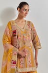 Buy_Kavita Bhartia_Yellow Silk , Embroidery, Patchwork V-neck Work Sharara Set 