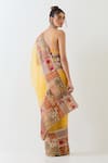 Shop_Kavita Bhartia_Mustard Organza, Cotton Embroidery Plunge Yellow Patch Work Saree With Blouse _at_Aza_Fashions