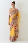Buy_Kavita Bhartia_Mustard Organza, Cotton Embroidery Plunge Yellow Patch Work Saree With Blouse _at_Aza_Fashions
